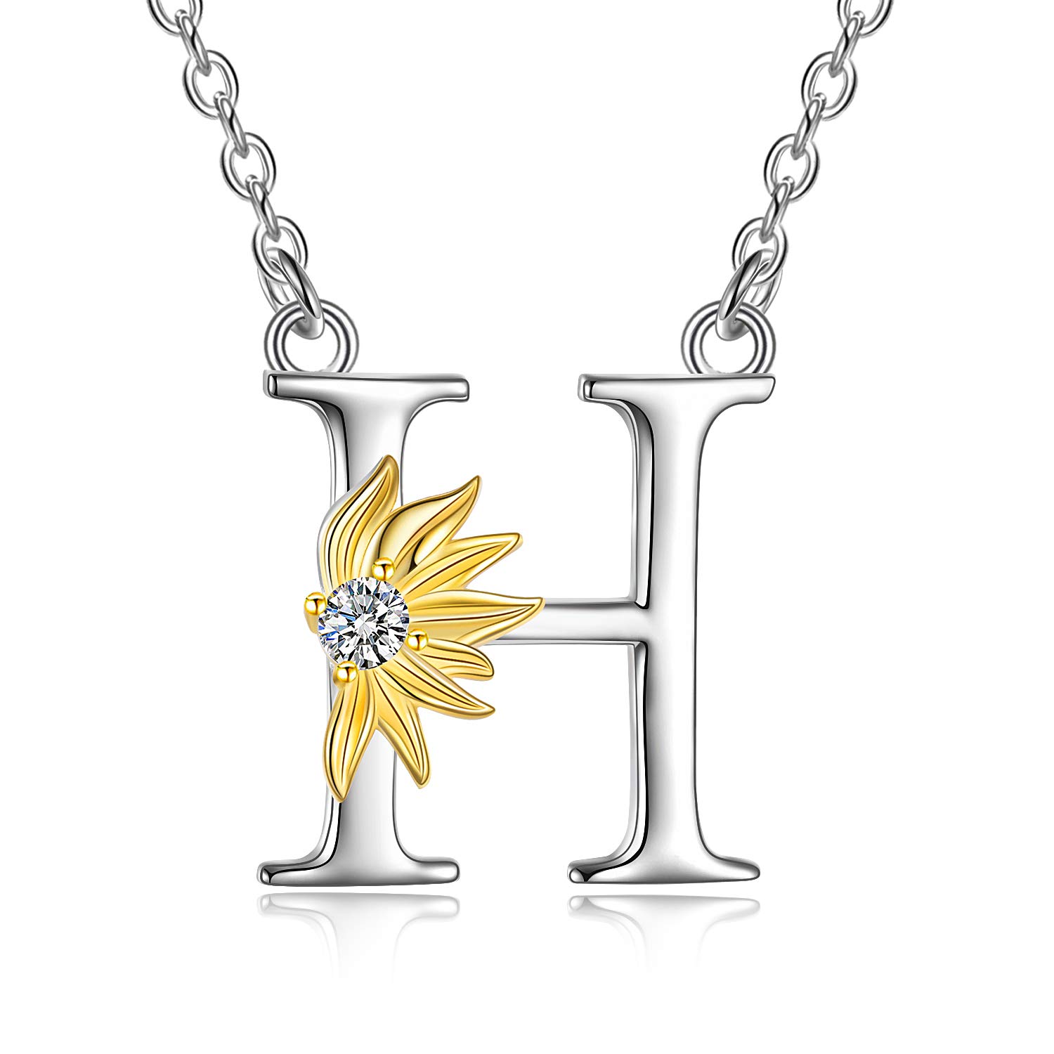 Sunflower Gifts for Women Sterling Silver Initial Alphabet Letter H Pendant Sunflower Necklace Gifts for Women Girls