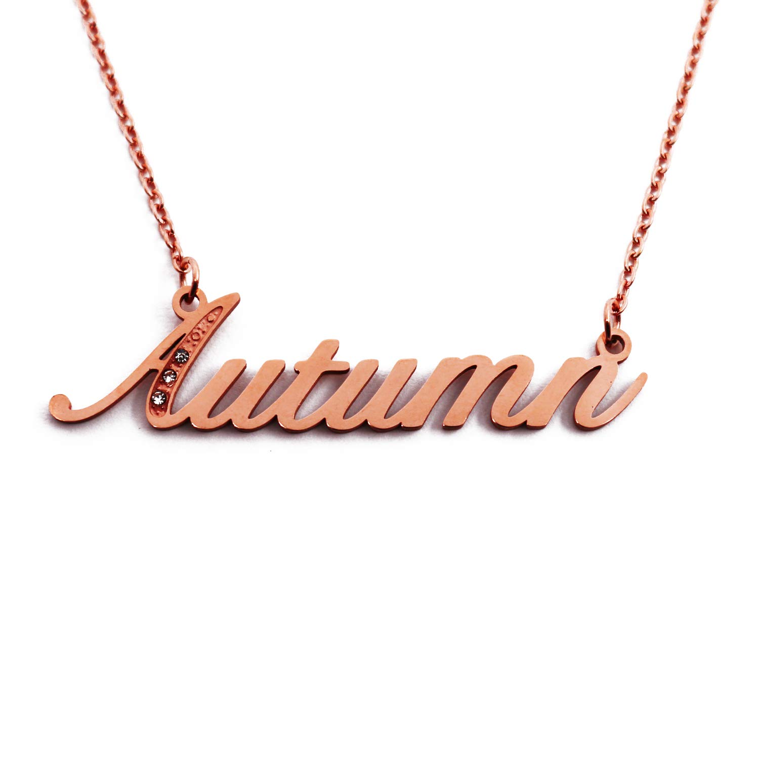 Autumn Italic Personalised Name Necklace With Cubic Zirconia Rose Gold Plated , Custom Dainty Name Pendants, Jewellery for Ladies, Girlfriend, Mother, Sister, Friends
