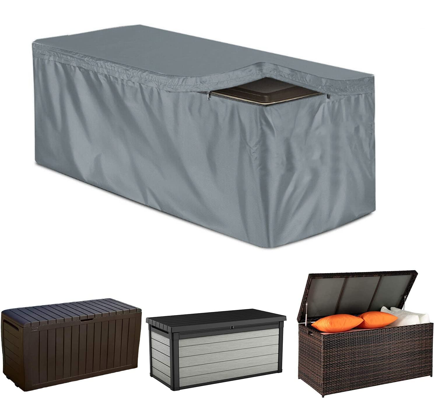 COOSOO Patio Deck Box Cover With Zipper - Waterproof Outdoor Garden Furniture 420D Oxford Cushion Storage Ottoman Bench for Container Rectangle (Grey, S:123 * 62 * 55cm)