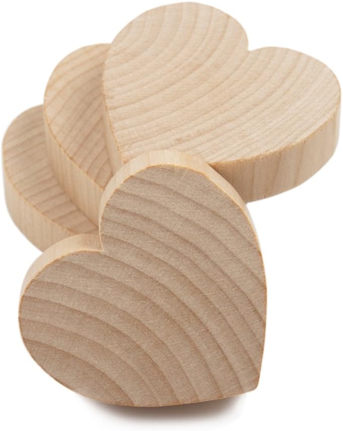 2 Inch Wood Heart, Natural Unfinished Wooden Heart Cutout