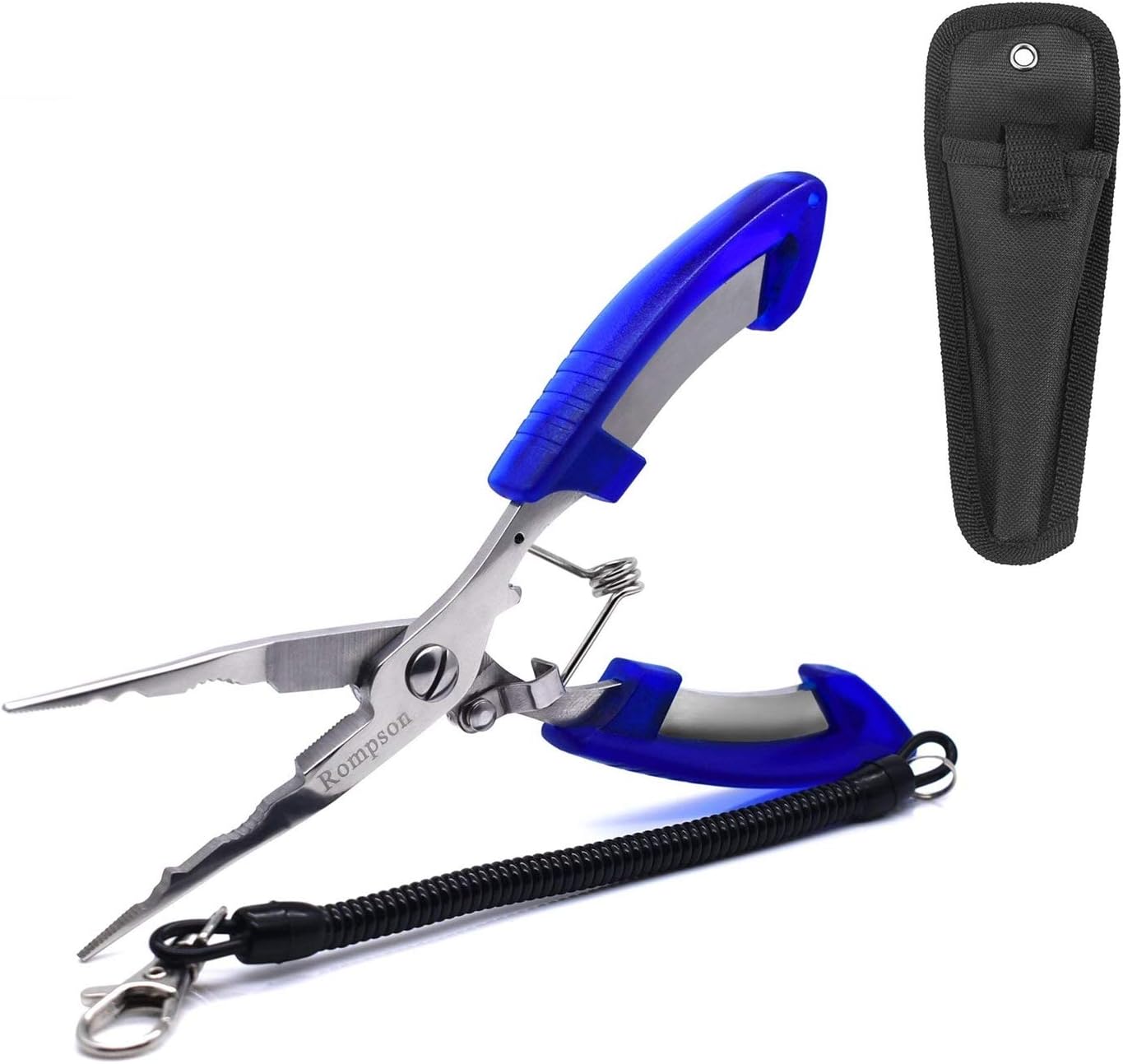 Rompson F1 Stainless Steel Needle Nose Fishing Pliers Fishing Gear Blue Handle with Sheath&Lanyard
