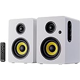 Sanyun SW206 4” HiFi Bookshelf Speakers with Studio Mode, 80W Active, Bluetooth 5.4/Optical/Coaxial/TRS/Aux/24bit DAC USB, for Turntable TV PC Desktop, MDF Cabinet, Remote Control, White