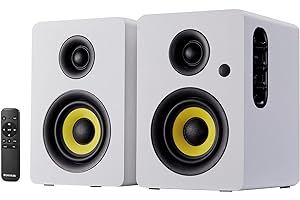 Sanyun SW206 4” HiFi Bookshelf Speakers with Studio Mode, 80W Active, Bluetooth 5.4/Optical/Coaxial/TRS/Aux/24bit DAC USB, for Turntable TV PC Desktop, MDF Cabinet, Remote Control, White