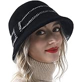 Women Elegant Winter Wool Bucket Hat 1920s Vintage Cloche Bowler Hats