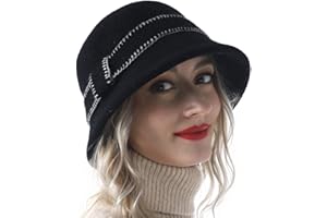 HISSHE Women Elegant Winter Wool Bucket Hat 1920s Vintage Cloche Bowler Hats