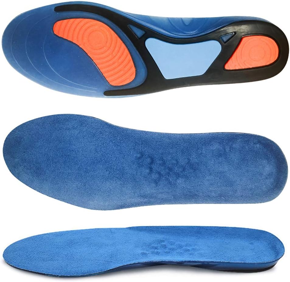 VoMii for Sports Insoles, Massaging Gel Arch Support Orthotics Insoles, Heel Pain Plantar Fasciitis Relief, Best Shock Absorption Insole for Men and Women, L(Men's 8-13/ Women's 10-15)