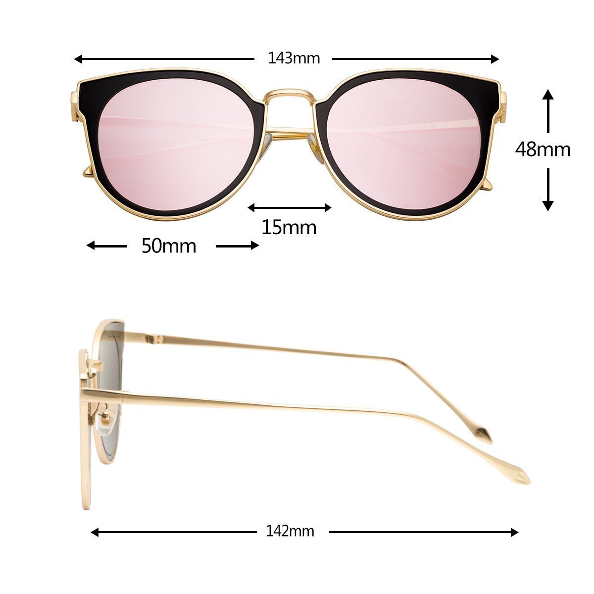 WISH CLUB Cat Eyes Flat Lens Fashion Sunglasses for Women Horn Rimmed with UV 400 Eyewear for Girls Metal Frame Sun Glasses (Pink3) 8059