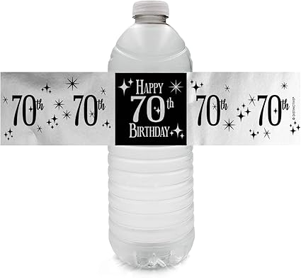 Amazon Com Black And Silver 70th Birthday Water Bottle Labels