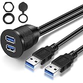 GOBGOD Double Ports USB 3.0 Car Flush Mount Cable USB Dash Mount Adapter | Male to Female for Car Truck Boat Motorcycle Dashboard Panel 1ft