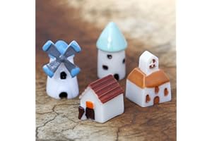 LONCESS House Fairy Garden Accessories, Hand Painted Windmill Style Miniature Fairy House for Fairy Garden Supplies, Mini Figurines Set of 4 Pieces for Flower Pots Terrarium Decor Bonsai Decor Supplies DIY