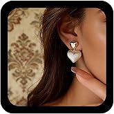 Iaceble Boho Chunky Heart Dangle Earring White Love Drop Earring Gold Tiny Puffy Heart Stud Earrings Vintage Double Love Earrings Jewelry for Women