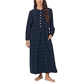 Lanz of Salzburg Sleepwear for Women Classic Long Sleeve Henley Style Soft Flannel Pajama Nightgown