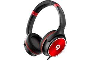 ADOOPE Kids Headphones with Safe 85dB/94dB Volume Limiter for Teen and Boys, Foldable HD Stereo Sound Headset for Kindle Kids/fire Tablet/iPad/Laptop, Headphones with Microphone (Black-red)