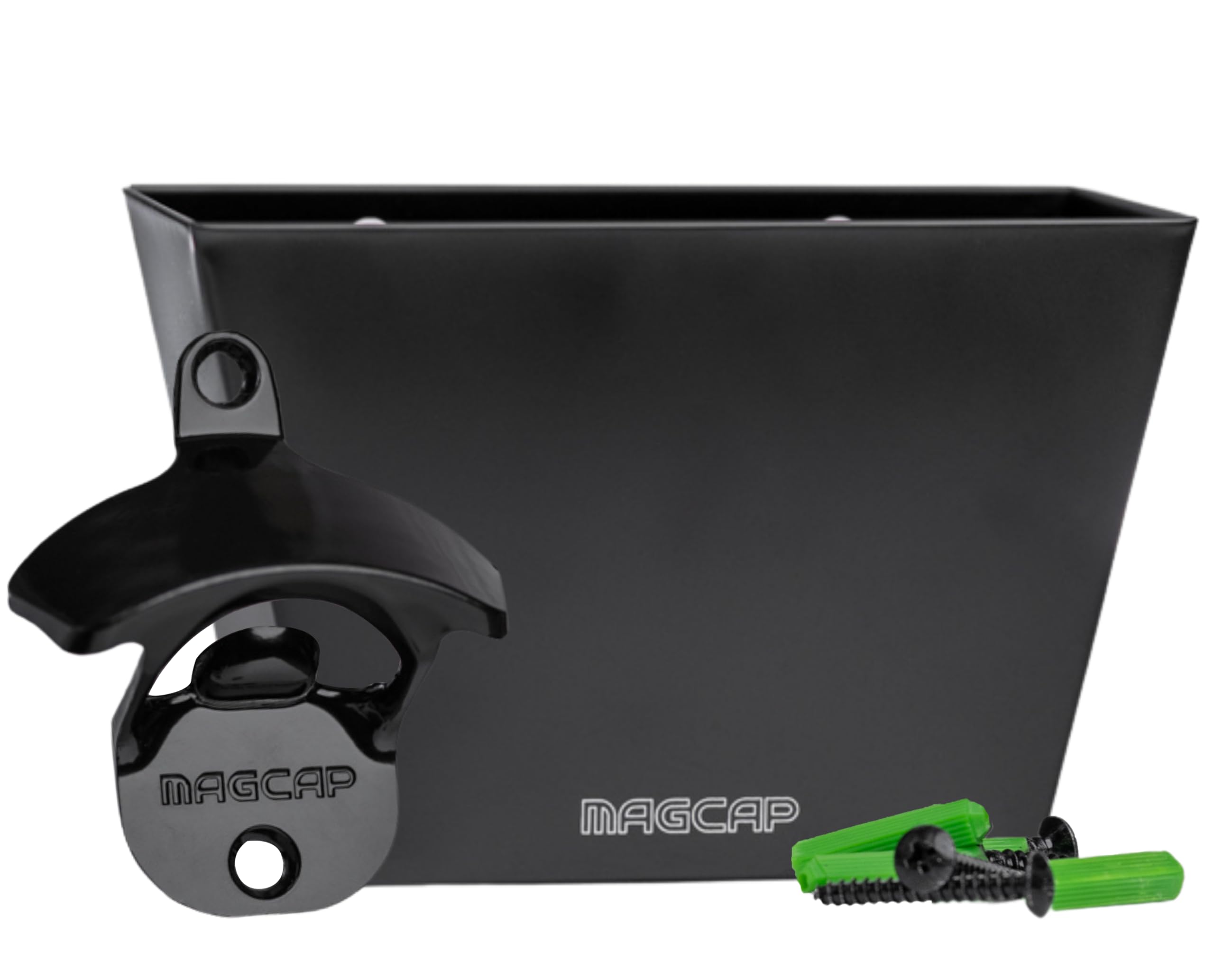 MAGCAP Magnetic Wall Mounted Bar - Style Bottle Opener and Bottle Cap Catcher Set for Beer and Sodas - Stylish, Easy to Install and Effortless to Use - Collects the Caps so You Don't Have to!