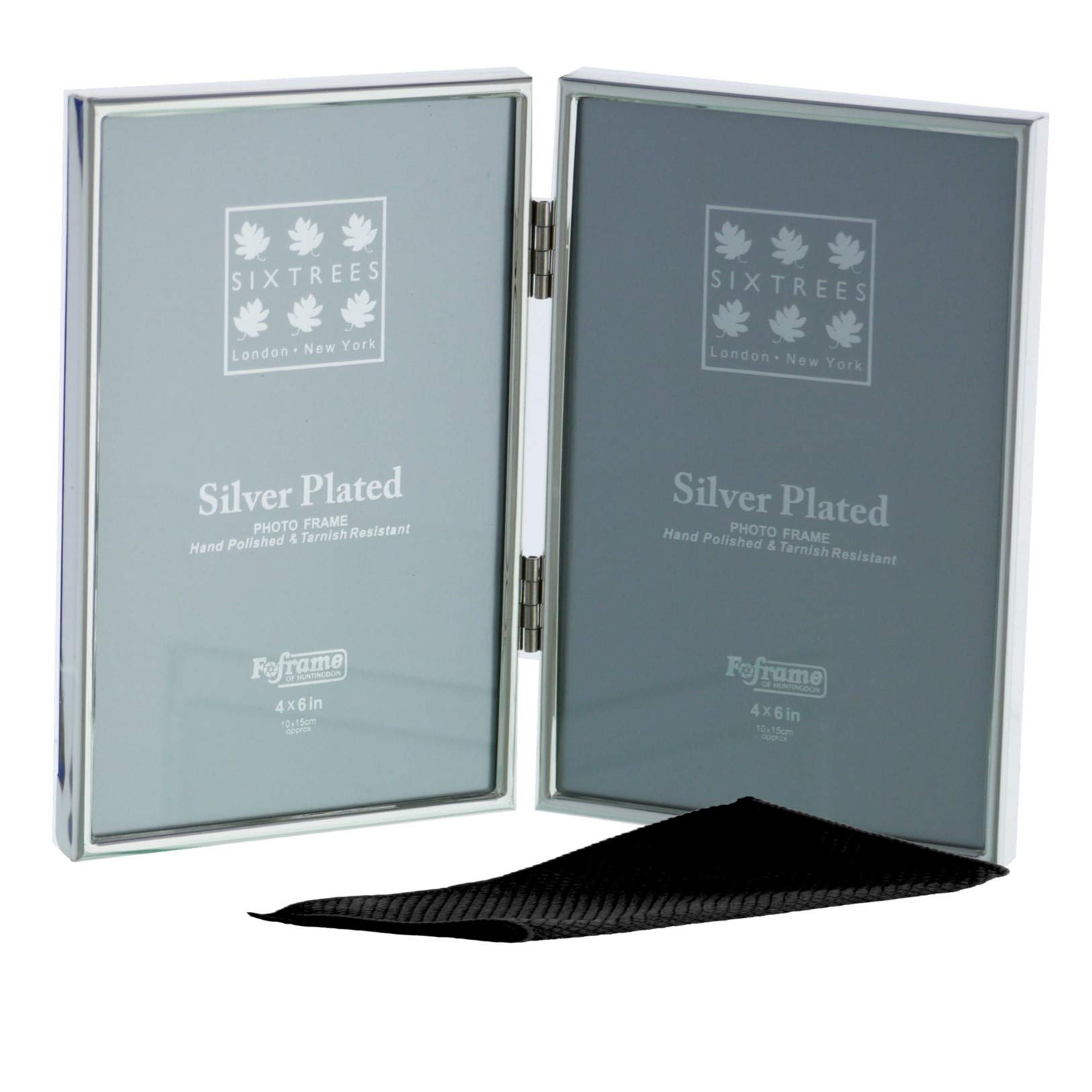 Sixtrees Cambridge 2-400-04 Silver Plated Folding Photo Frame for two 6" x 4" (152mm x 102mm) Pictures - Complete with microfibre polishing cloth.