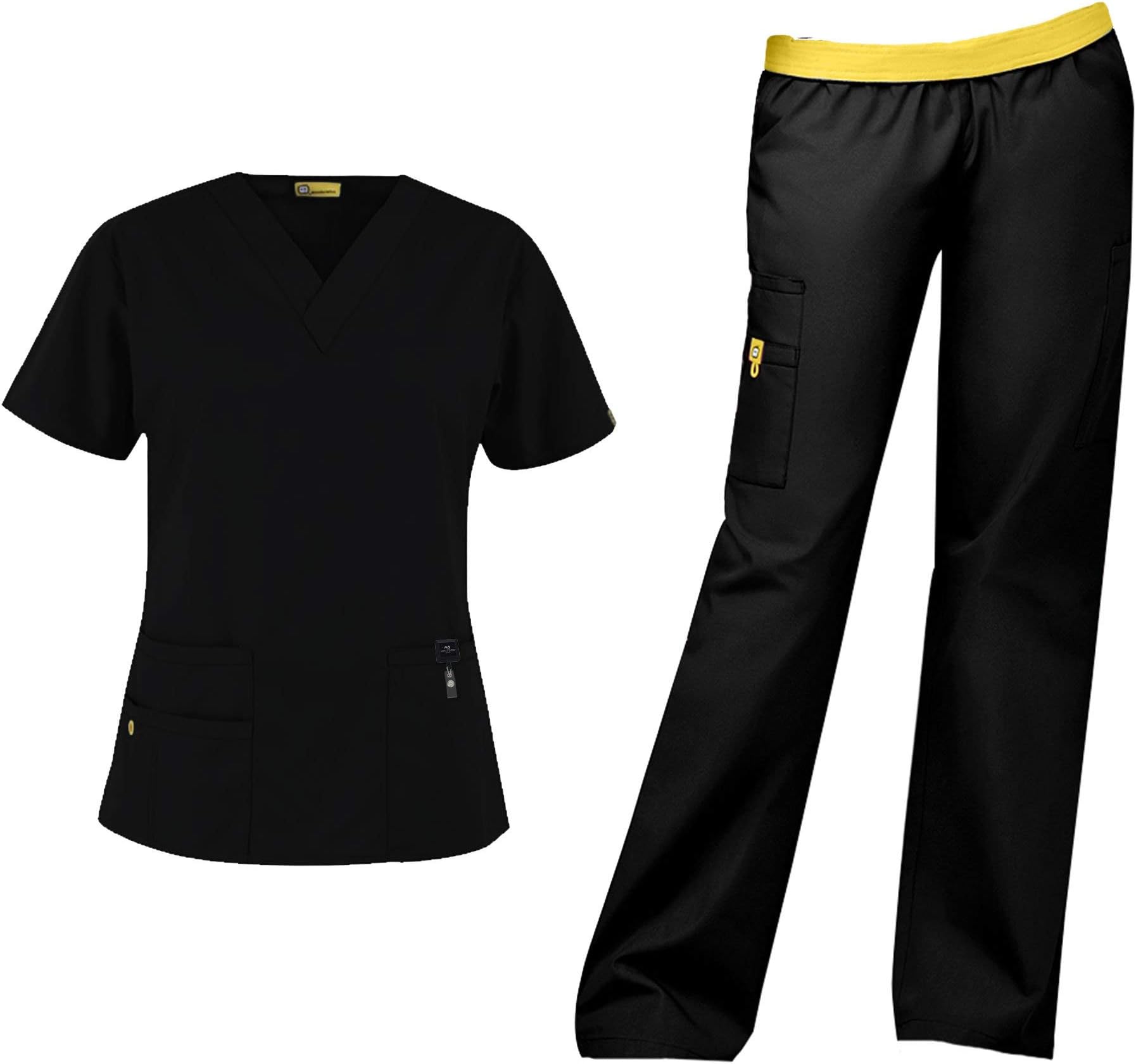 Origins Women's Scrub Set Bundle- 6016 Bravo Top & 5016 Quebec Cargo Pant & Marc Stevens Badge Reel