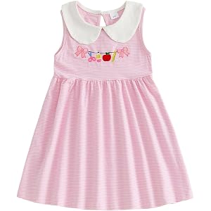 Toddler Girls Back to School Dress Sleeveless Doll Collar Pencil Bow Embroidery A Line Dresses Pre K Outfit