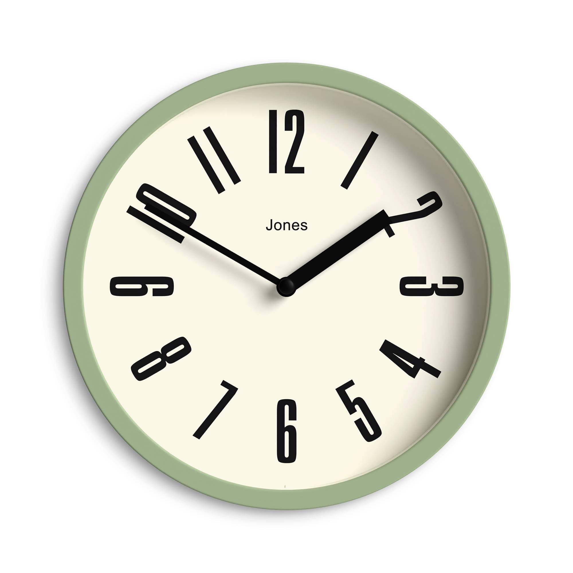 Jones Clocks® Hot Tub wall clock | Small retro round clock | 20cm | Matcha green | Easy to read numbers | Ideal for kitchen, office, children’s room or any small space