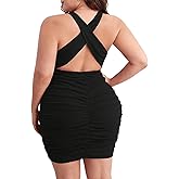 Floerns Women's Plus Size Criss Cross Backless Cocktail Party Bodycon Dress