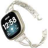 Wearlizer Metal Band Compatible with Fitbit Versa 4/Versa 3/Sense/Sense 2 Bands for Women, Dressy Stainless Steel Bling Rhinestone Link Bracelet Wristband Replacement Strap