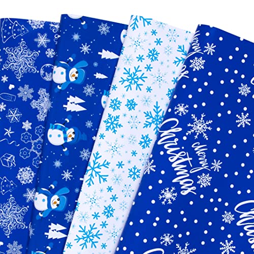 PlandRichW Christmas Wrapping Paper Folded 12 Sheets for Kids Boys Girls Man Women,Blue and White Snowmen Snowflakes Merry Christmas Deer,Image Arts Blue Holiday Wrapping Paper Each 20