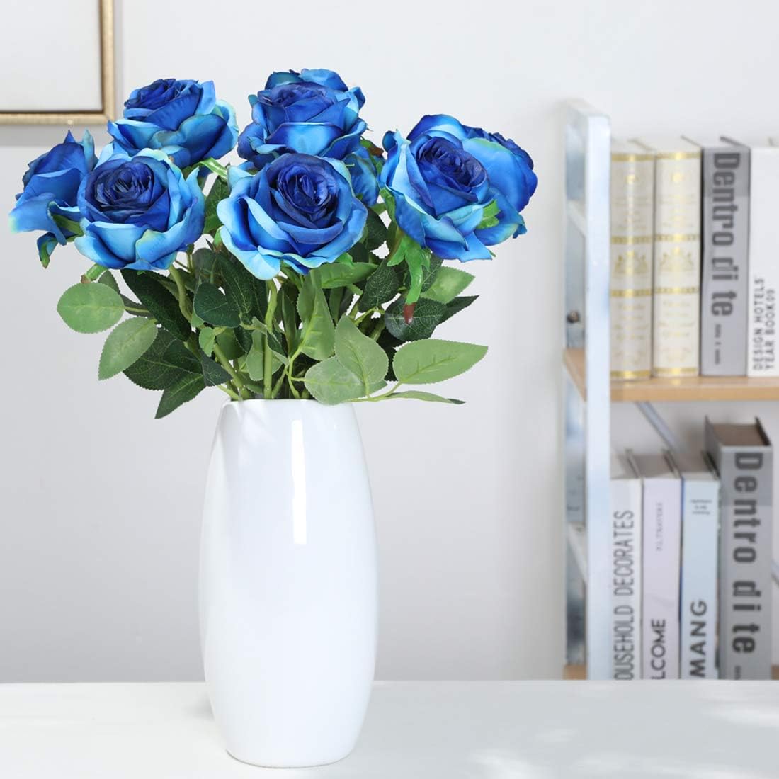 Veryhome 10 Pcs Artificial Roses Silk Flowers Fake Single Stem Blooming Rose Bridal Bouqets For Wedding Home Birthday Party Arrangment Garden Decoration (Blue) - Image 4