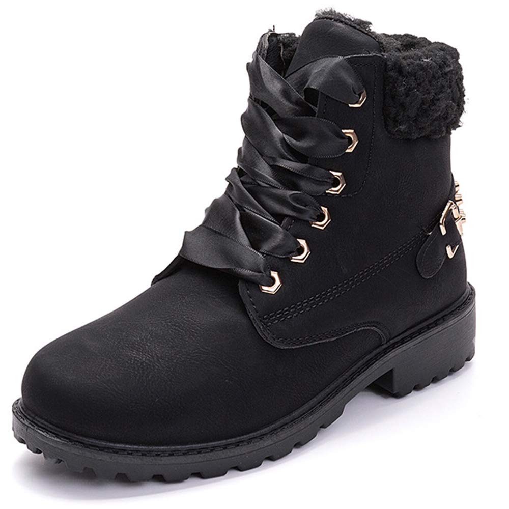 Susanny Women's Warm Snow Boots Ankle Lace up Short Combat Boot Slip on Winter Low Heel Fur Booties