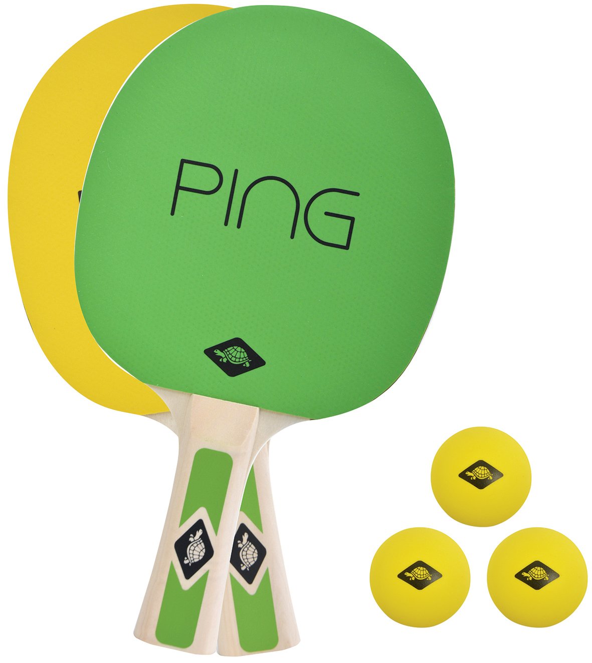 Donic-Schildkröt Ping Pong Table Tennis Set, 2 Bats with Green/Yellow Pads, 3 Yellow Balls, in a Carrying Bag, Medium