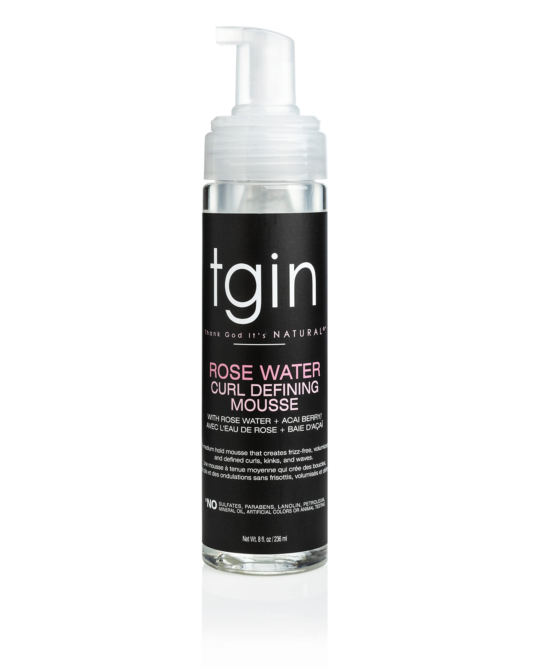 tgin Rose Water Defining Mousse for Curly, Coily and Wavy Hair, Moisturizes and Defines Curls, 8 fl oz