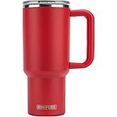 RINFERE Tumbler with Handle, Straw and Slide Lid 30oz - 100% Leak Proof, Cup Holder Compatible for Travel - Insulated Stainless Steel Cup - Non-Slip Silicone Pad - BPA-Free (30oz, Rescue Red)