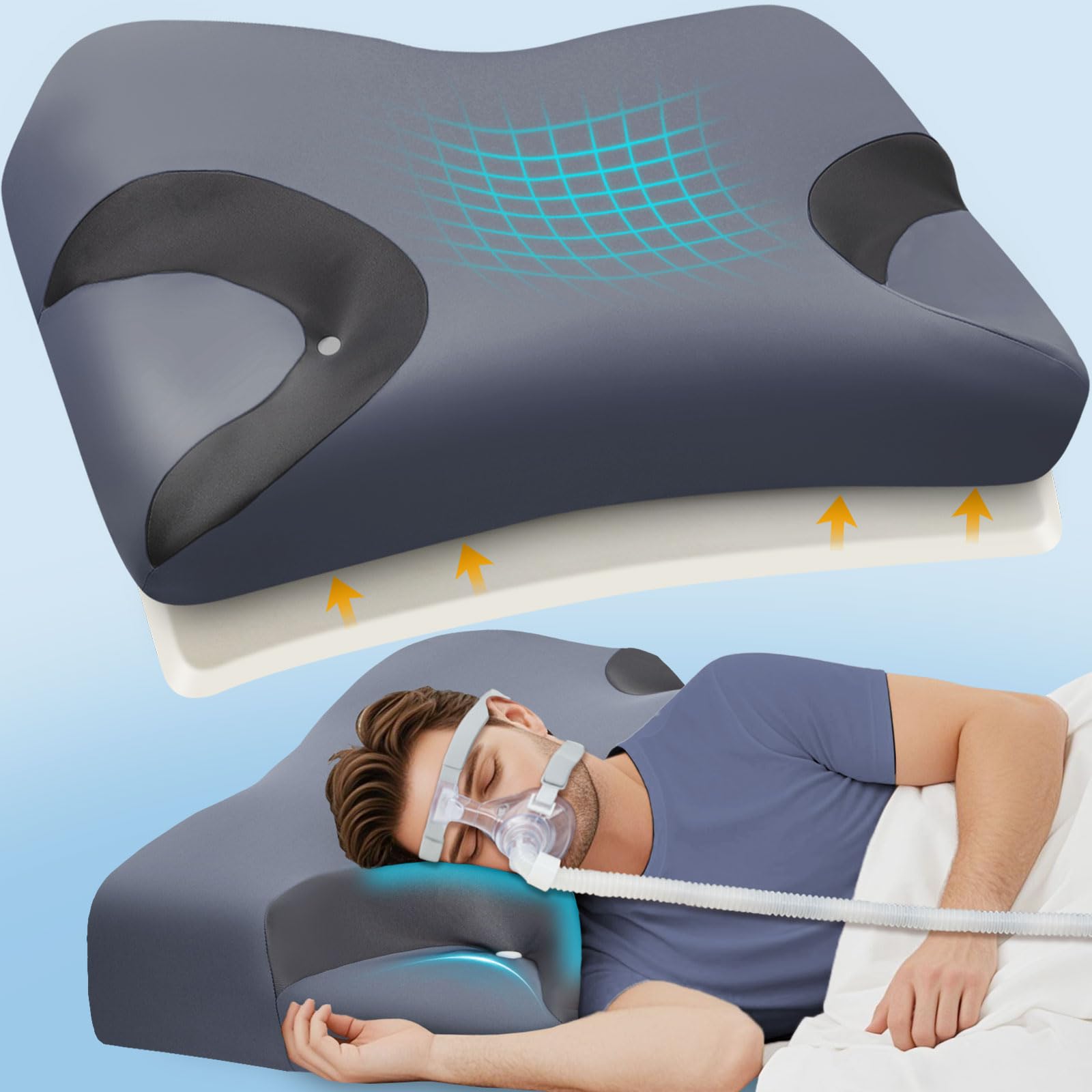 Photo 1 of CPAP Pillow for Neck Shoulder Pain Relief with Cooling Pillowcase - Memory Foam Neck Support Pillow for Side, Back & Stomach Sleeping - Adjustable Height/Reduce Air Leak/Mask Pressure for Better Sleep
