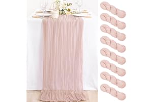 MLMC 8 Pack Pink Table Runner Easter Cheesecloth Table Runner 10ft Rustic Gauze Table Decor 35x120 Inches for Spring Wedding Bridal Baby Shower Birthday Party Decor