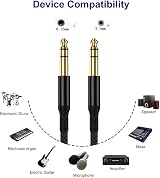 Ruxely 6.35mm TRS Instrument Cable 6M 2-Pack Straight 1/4 Inch Male Jack view 3