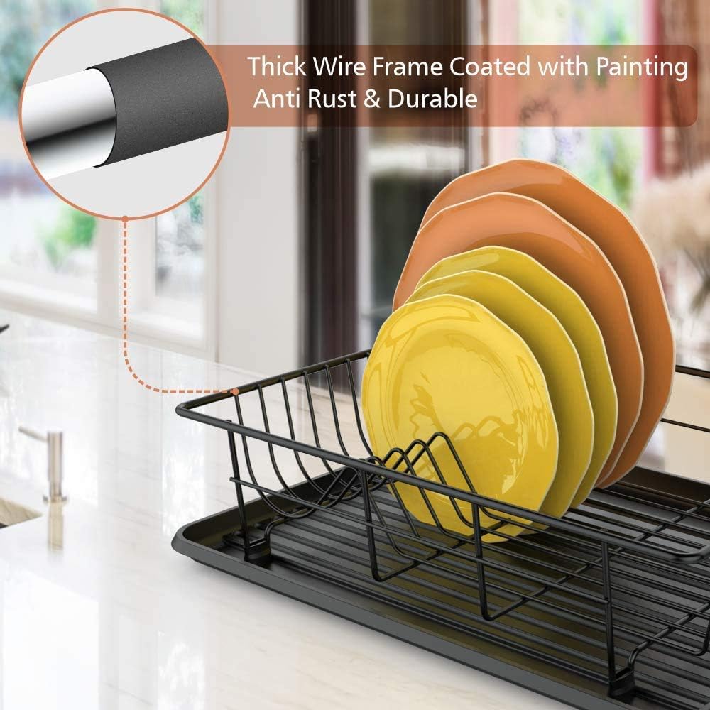 Dish Drying Rack GSlife Dish Rack with Tray Small Dish Drainer for Kitchen Countertop, Black: Kitchen & Dining