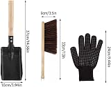 Esoes Fireplace Shovel Brush Set Long Wooden Handle Ash Dust Pan + Gloves view 3