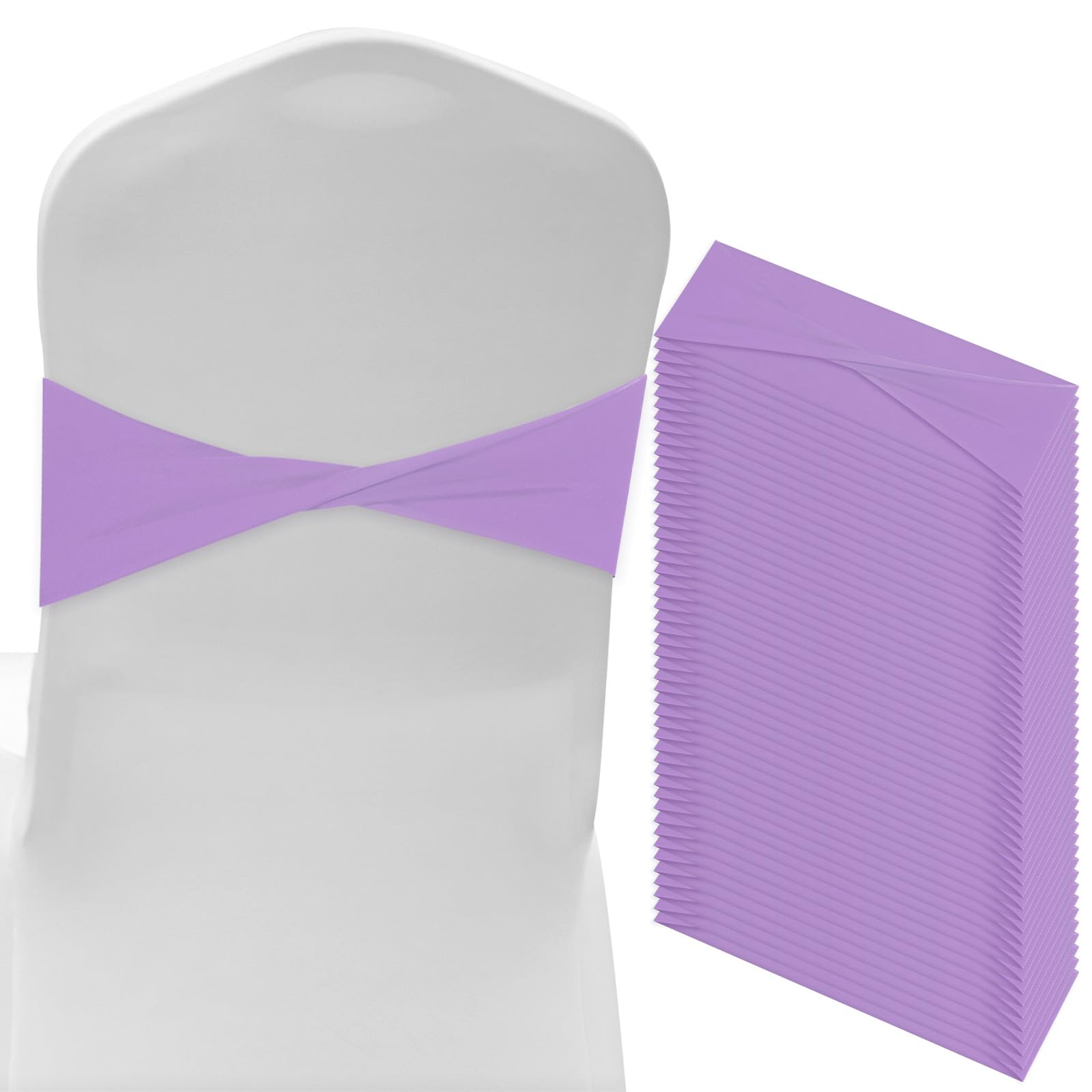 M METERXITY 50-Pack Spandex Chair Sashes, Chair Bands Slider Sashes Stretch Chair Cover Chair Bands Ties Without Buckle for Wedding/Banquet/Party/Ceremony Event Decoration [Violet]
