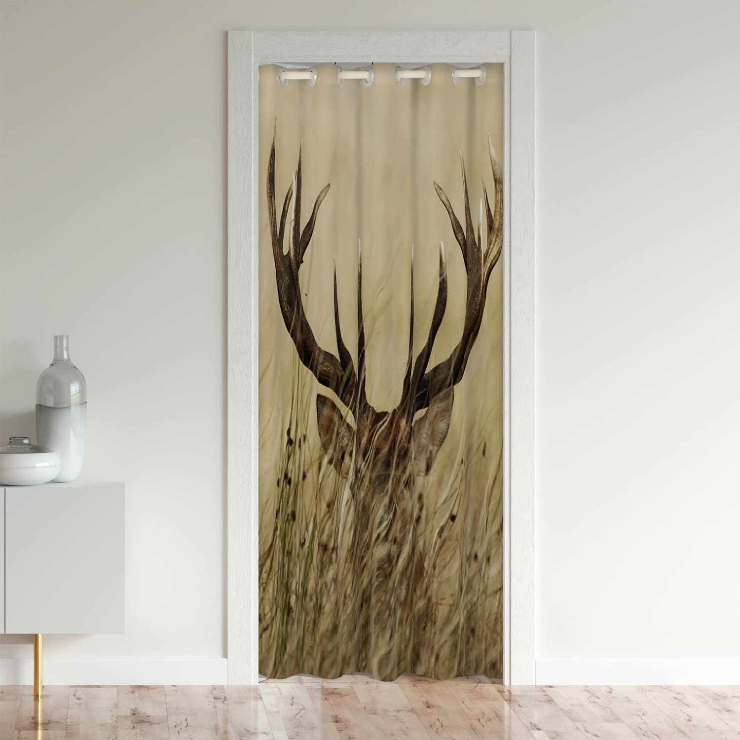 Loussiesd Deer Door Curtain For Doorway Privacy-Wild Animal Hunting Closet Door Cover-Bedroom,Living Room,Farmhouse-Insulated Thermal Curtain-Room Divider-132x203cm-1Panel