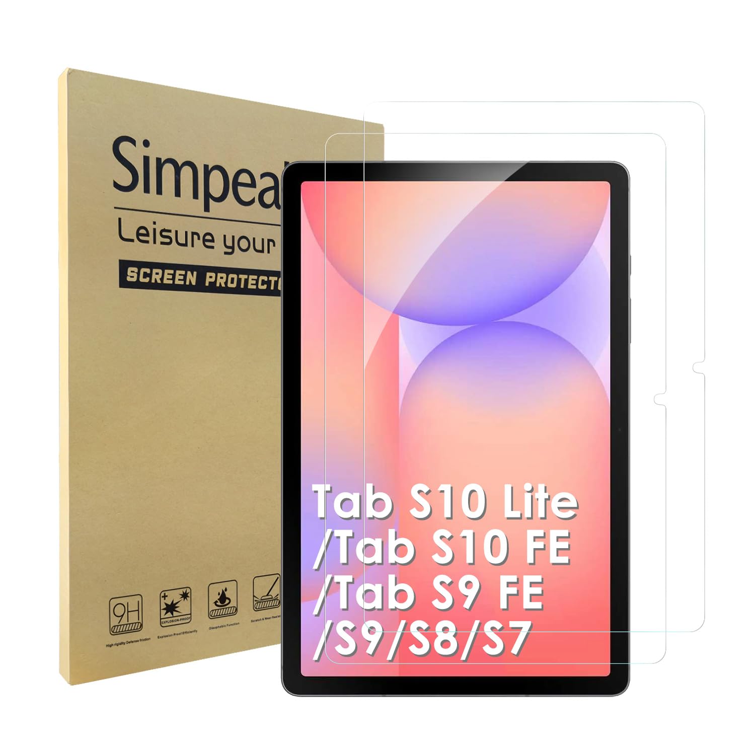 Simpeak 2 PC Screen Protector Compatible with Samsung Galaxy Tab S10 Lite/Tab S10 FE/Tab S9 FE/S9 11”, Tempered Glass Film Replacement for Samsung Galaxy Tab S10 Lite/S10 FE/S9 FE/S9/ S8/S7