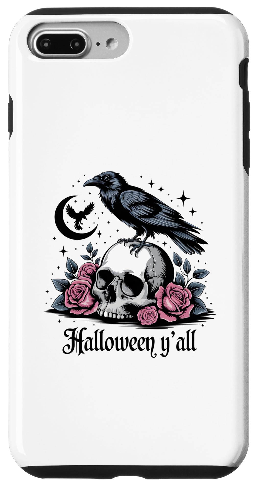 iPhone 7 Plus/8 Plus Halloween Y'all Skull Crow Roses Moon Case