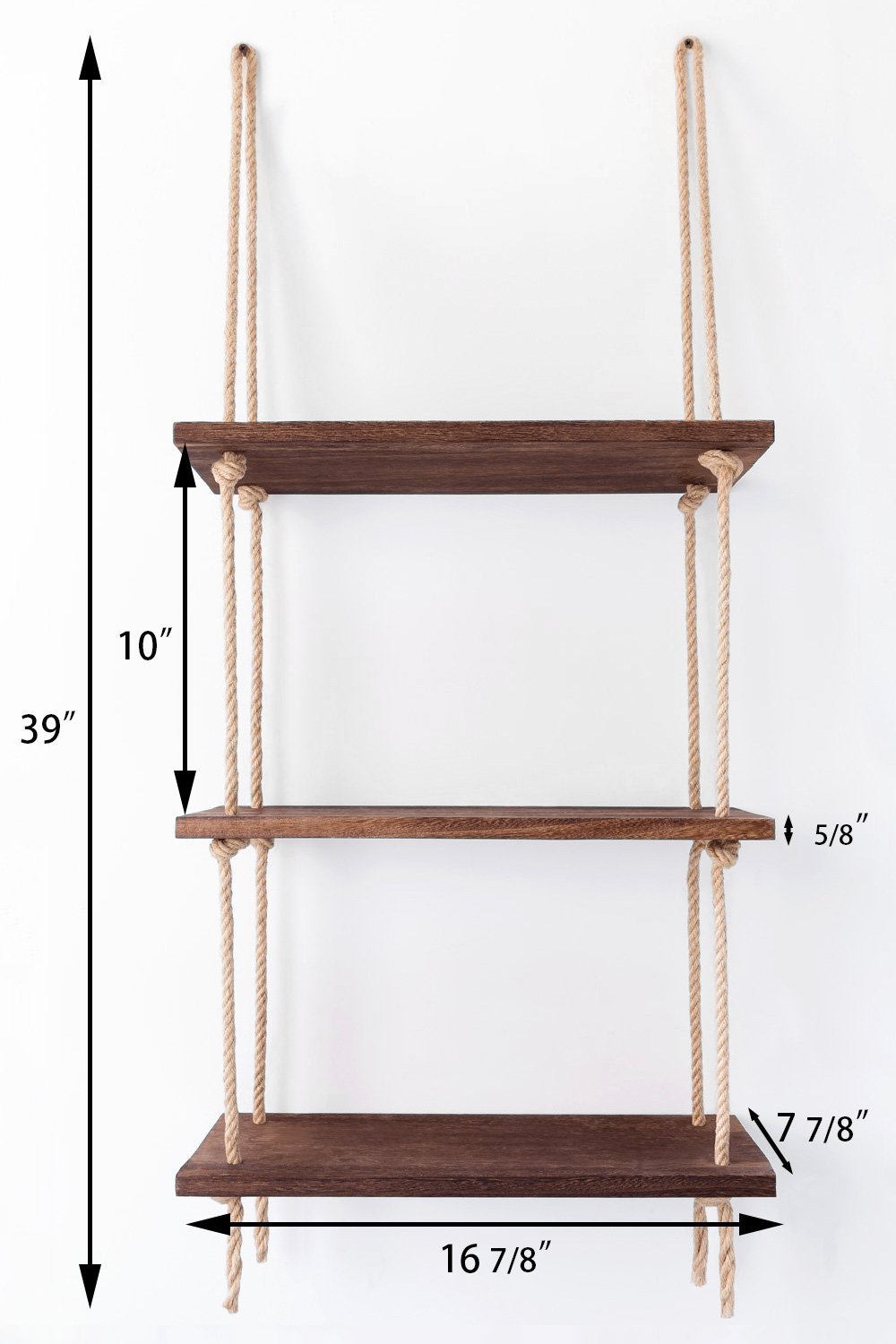 Mkono Hanging Shelves 3 Tier Rustic Wood Wall Mount Floating Shelf with
