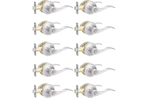 Supstron 10 Pack Privacy Door Handle, Brushed Nickel Reversible Door Lever Perfect for Interior Door and Closet, Traditional Wave Style Privacy Door Lock