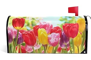 WOOR Multi-Colored Spring Summer Tulips Flower Garden Magnetic Mailbox Cover Happy Mother's Day MailWraps Garden Yard Home Decor for Outdoor Standard Size-18"x 20.8"