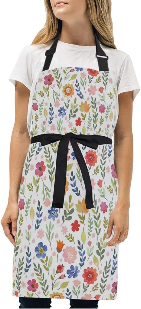 Amazon Miscery エプロン 葉と野生の花と花柄のイラスト 耐久性 調節可能 おしゃれ 男女兼用 仕事用 保育士 カフェ 料理室 家庭用 ファッション柄 エプロン オンライン通販