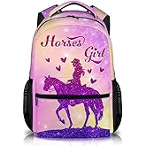 FLEXIMX Girls School Backpacks for Kids, Cute Horse Backpack, 17 Inch Pink Elementary Backpacks, Large Capacity Lightweight Bookbag for Preschool