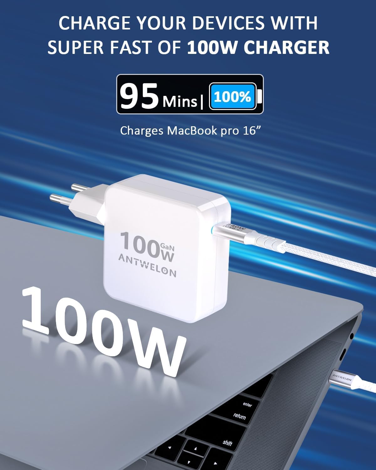 ANTWELON 100W USB C Ladegerät GAN Netzteil Typ C für MacBook Pro 16 15 14 Zoll, MacBook Air, iPad Pro, Galaxy S24 S23, Dell XPS, HP, Lenovo Thinkpad Yoga, Laptop, Tablet (weiß) 2