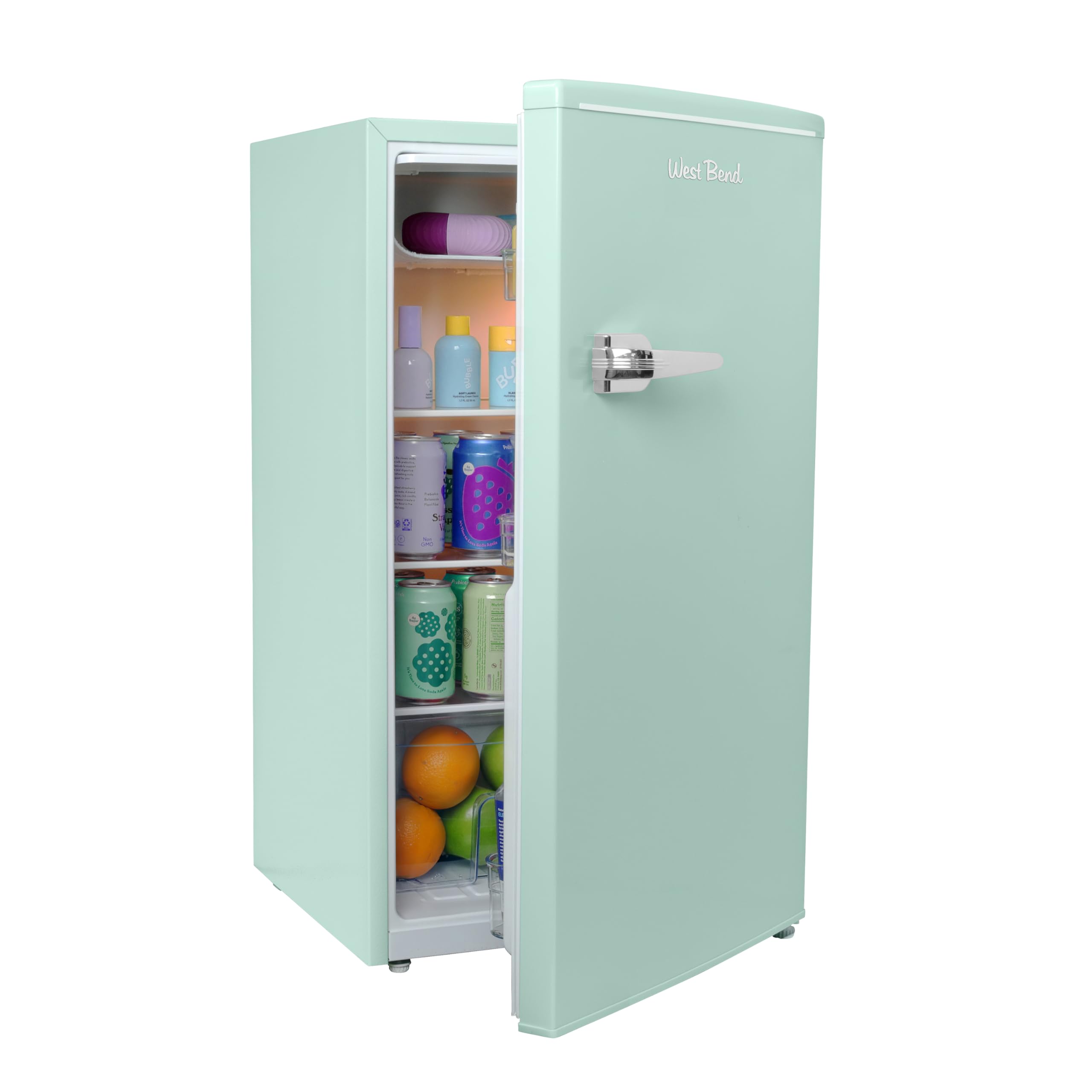 Photo 1 of West Bend Mini Fridge for Bedroom, Office, Bar or College Dorm Room, Retro Compact Refrigerator features single door, glass shelves and adjustable temperature control, 3.0-Cu.Ft., Seafoam Green