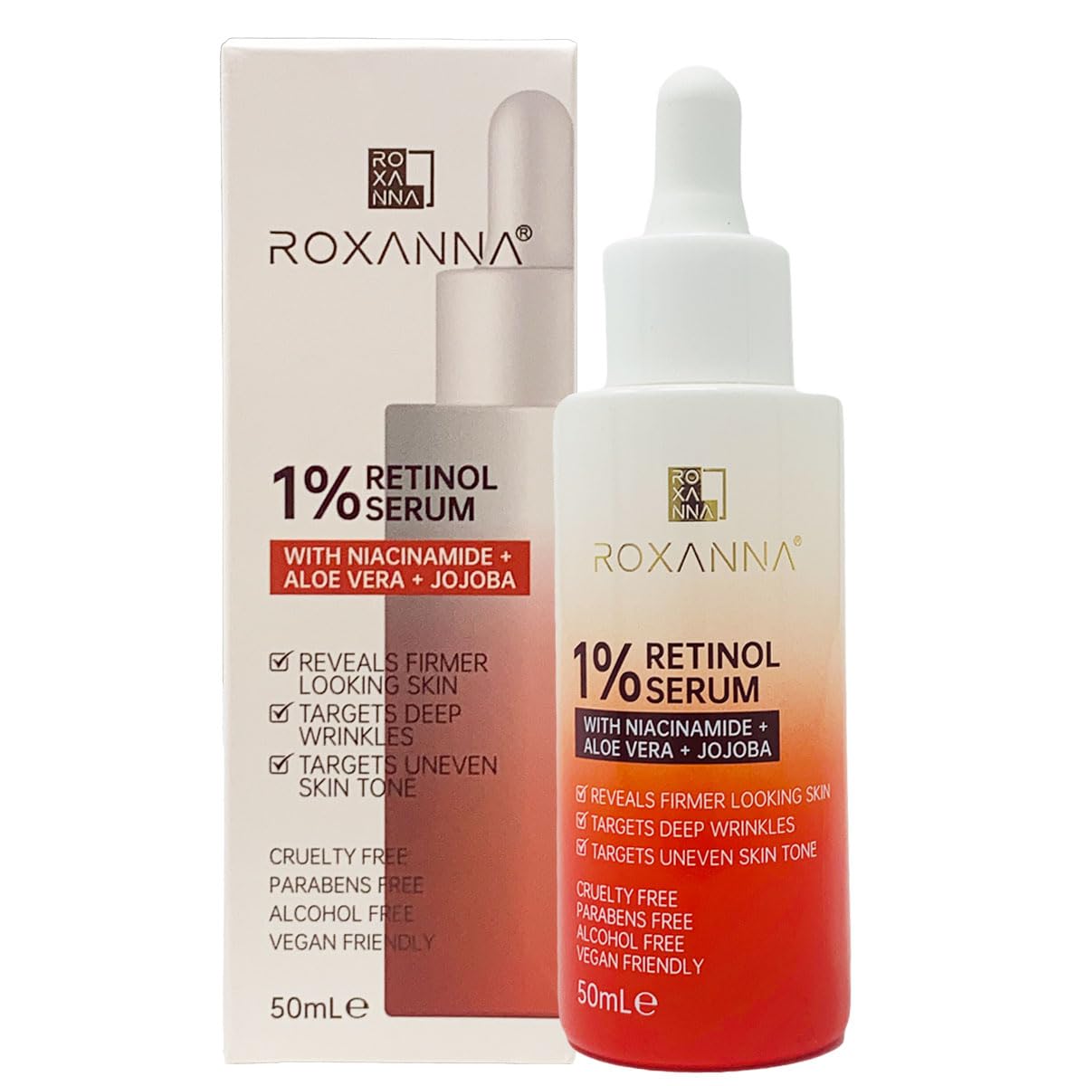 Roxanna 1% Retinol Serum for Face 50ml, High Strength with Niacinamide, Hyaluronic Acid - Anti Ageing Facial for Moisturizing, Fine Line and Deep Wrinkles, Repair, Firmer Looking, Uneven Skin