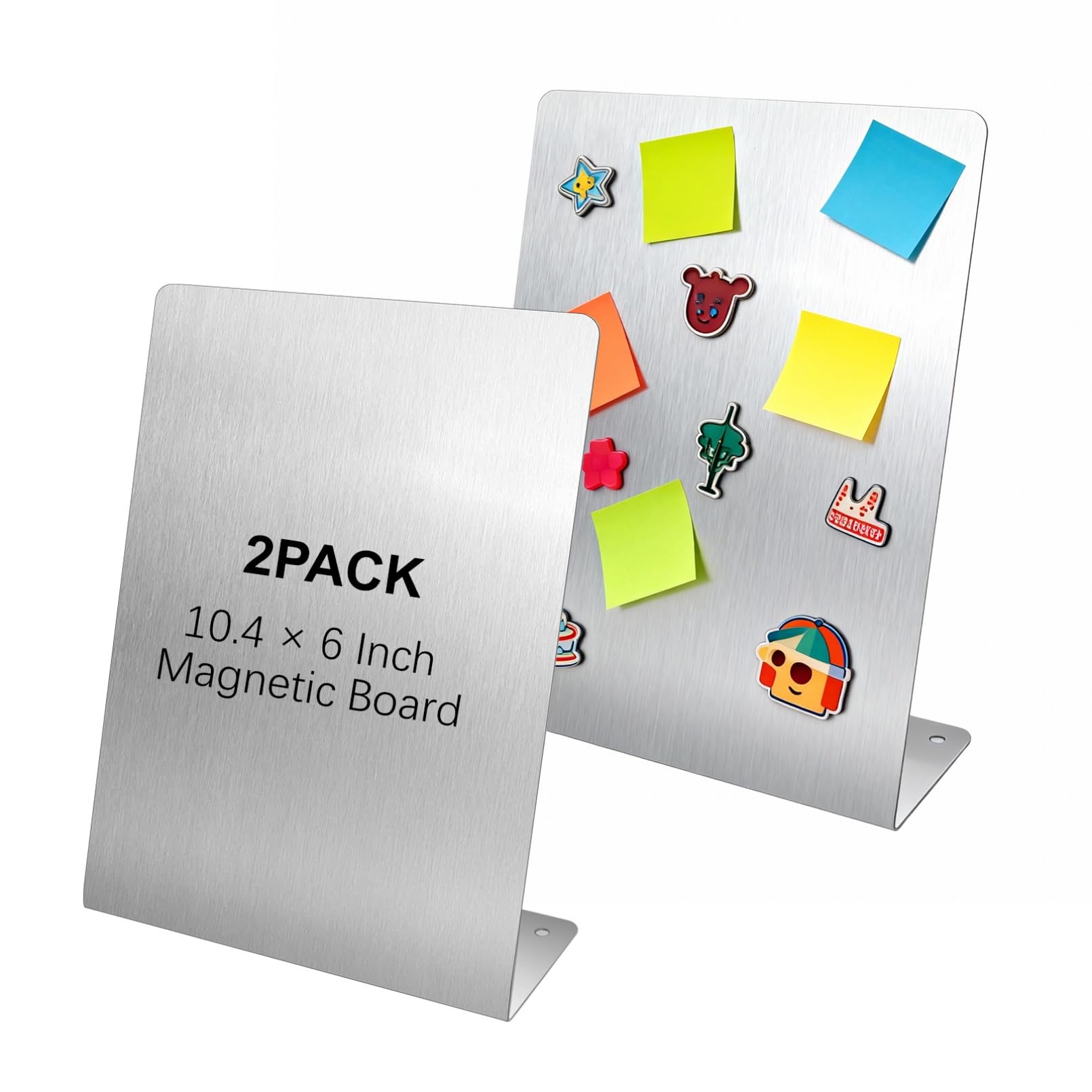 Photo 1 of 2 Pcs Magnetic Bulletin Board with Stand Metal Tabletop Memo Board Magnet Menu Easel Board Stainless Steel Display Stand for Office Home Kitchen School 10.4 x 6 in