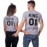 T-Shirt King Queen Pair Set 2 Matching Couple Valentine Birthday Wedding