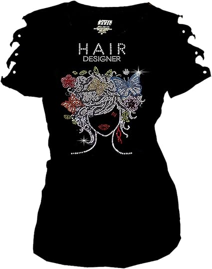 Fashion2ne1 Bling Hair Stylist Rhinestone T Shirt Ripped Cut Out